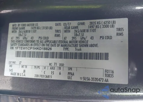 2017 Ford F-150 Xlt z USA, uszkodzony, nr VIN 1FTEW1CP1HKD18826